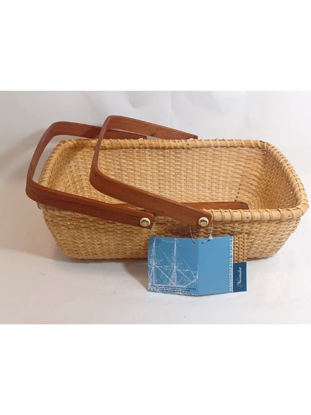 Vtg handcrafted Nantucket Gathering Basket Double Swing Handles 14”x10”x4” NOS N - Picture 7 of 12